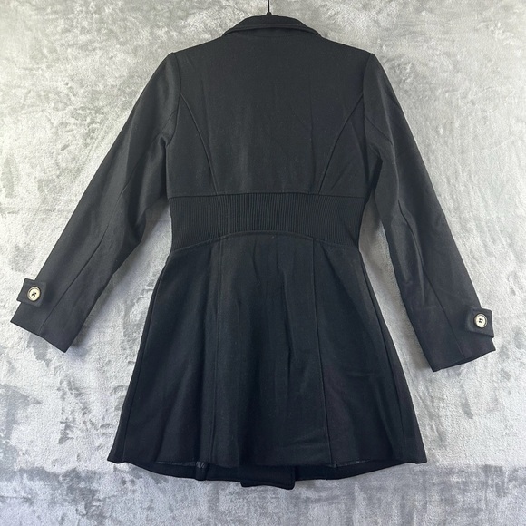 Lovestitch Coat Women's S Black Ribbed Waist Double Breasted - Picture 11 of 11
